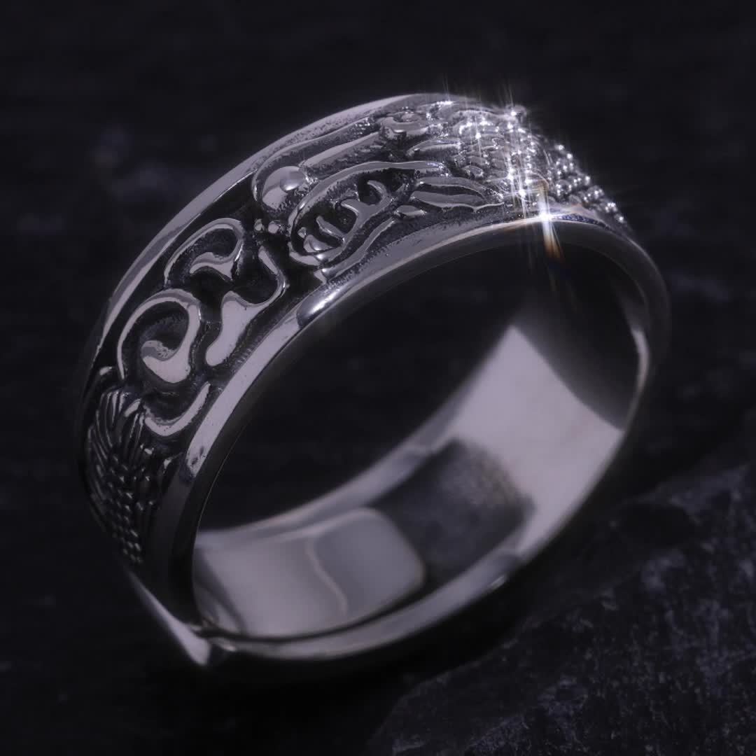 Dragon Pattern Sterling Silver Ring 6.6g